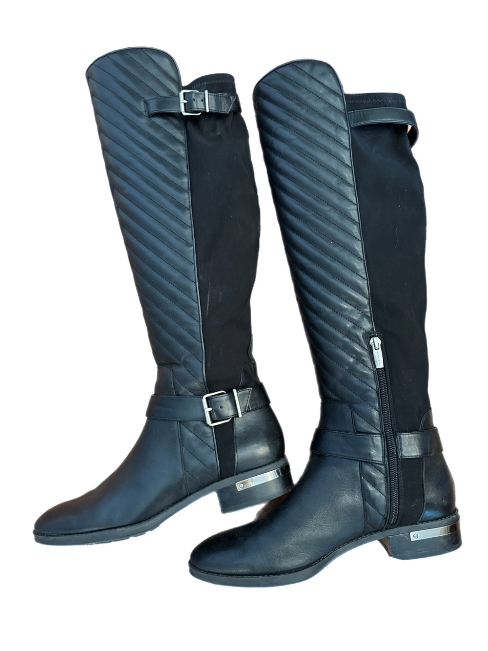 Vince Camuto Equestrian Boots Sz 9 Black Quilted Knee High Tall Western Riding
